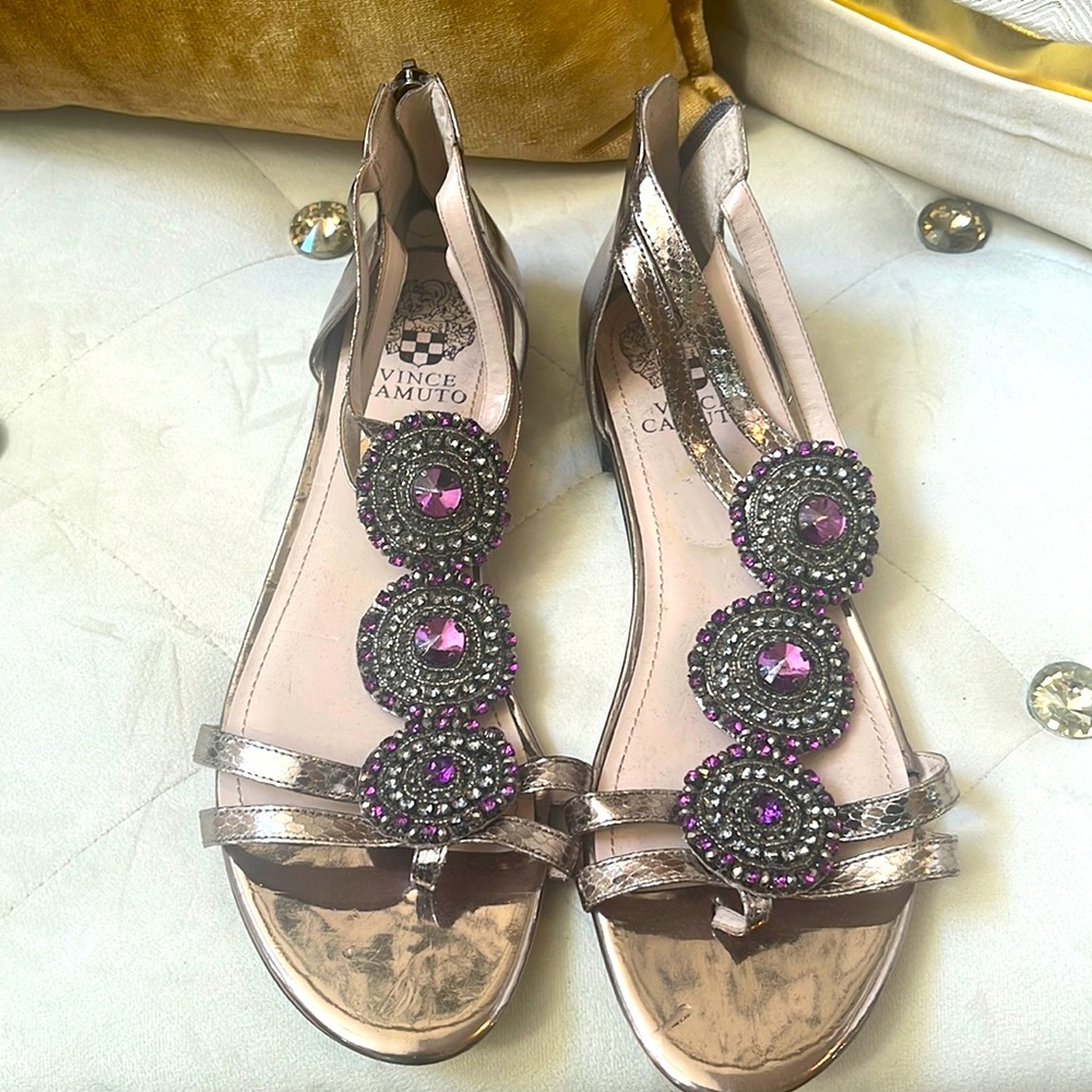 Vince Camuto purple and pewter flat sandals